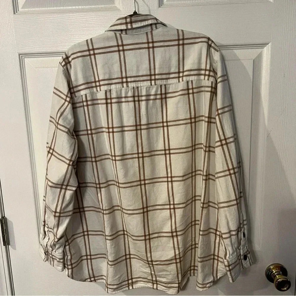 J Crew Shacket Cream and Brown Plaid Flannel with Pockets! Womens Size 2XL EUC - Picture 5 of 7